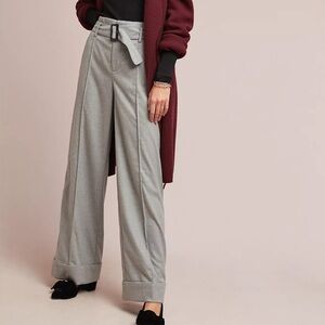 Anthropologie Cartonnier Hayworth Cuffed Wide Leg Belted Grey Trousers Pants 14